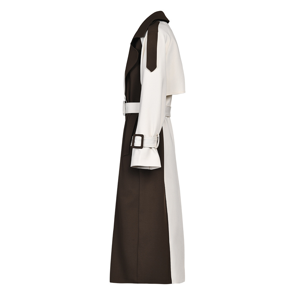 Women's Clothing casual long trench coat for women autumn new style stitching contrast color double breasted knee length slim lapel coat_voghion.com