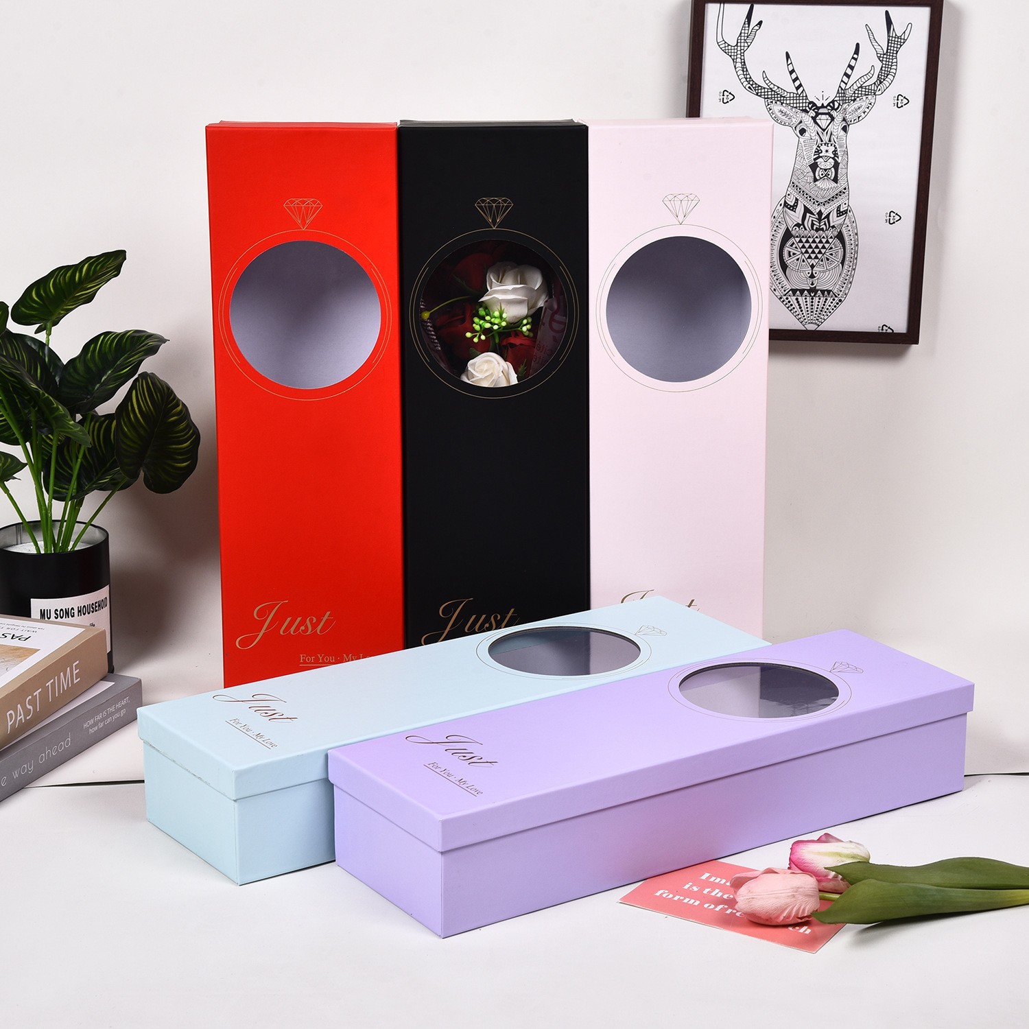 情人节母亲节教师节长方形开窗花束盒生日婚礼回礼包装盒批发