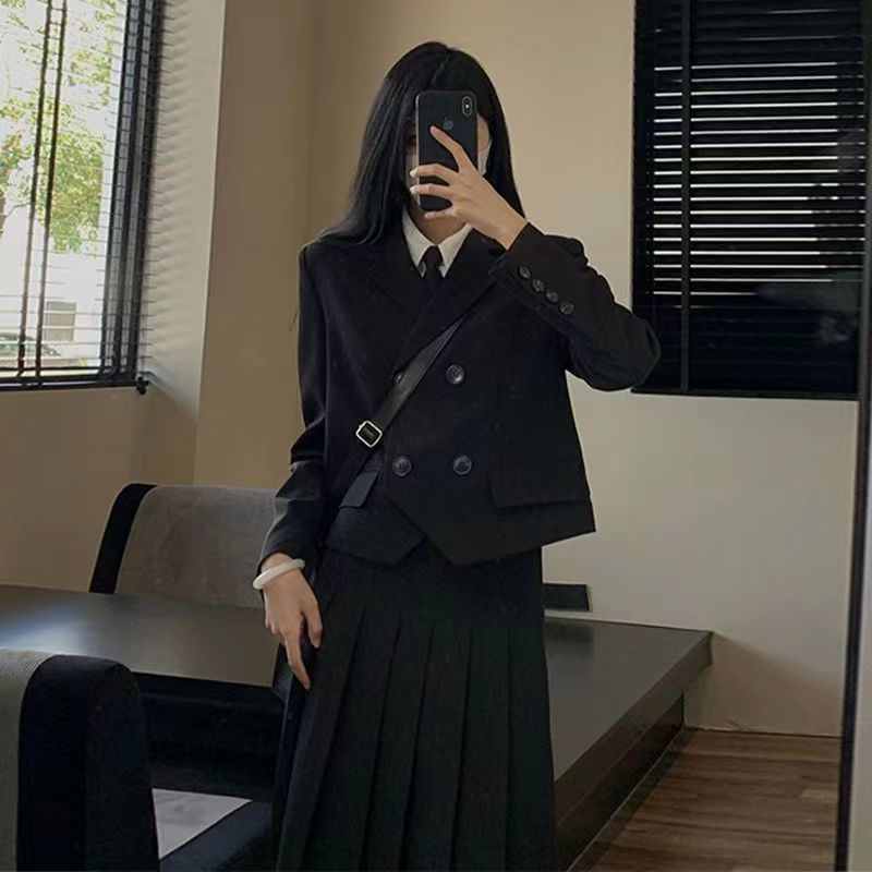 New Autumn Outer Suit Retro Pure Desire College Style Suit Korean Style Versatile Solid Color Women's Suit Suit