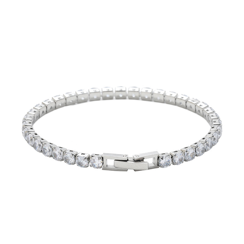 European and American Hip-Hop Titanium Steel Single Row Diamond Bracelet Full Diamond Zircon Tennis Bracelet for Men and Women Fashion Street Bracelet