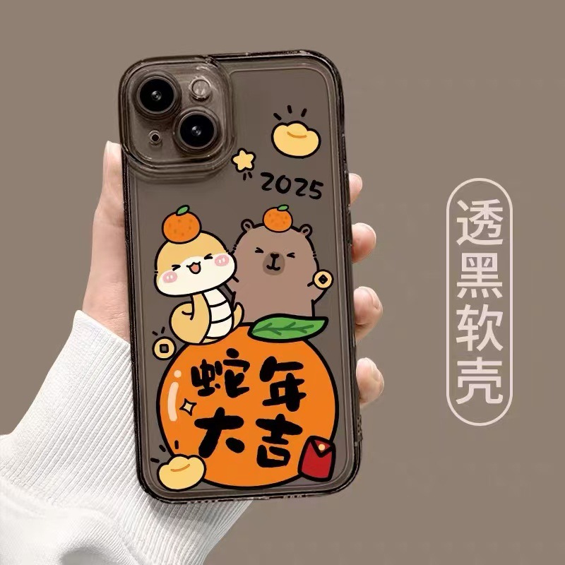 El año de la serpiente es adecuado para la carcasa del teléfono iphone16promax transparente Apple 15 anti-caída 14pro nuevo 13/12