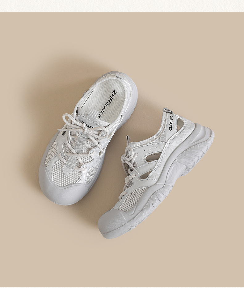 Sandal thể thao nữ quai chữ V mặt lưới thoáng khí — KS516E Màu be chi tiết 24