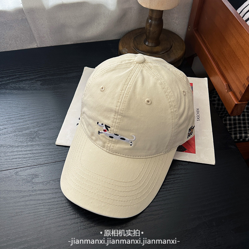 可爱斑点腊肠小狗图案刺绣鸭舌帽子女韩系时尚百搭棒球帽休闲遮阳|undefined