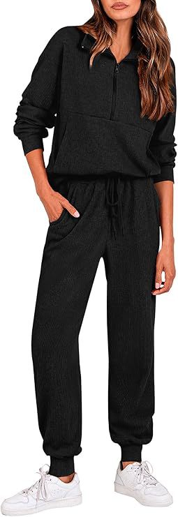 Dames casual set met longsleeve half-zip trui en joggingbroek_voghion.com
