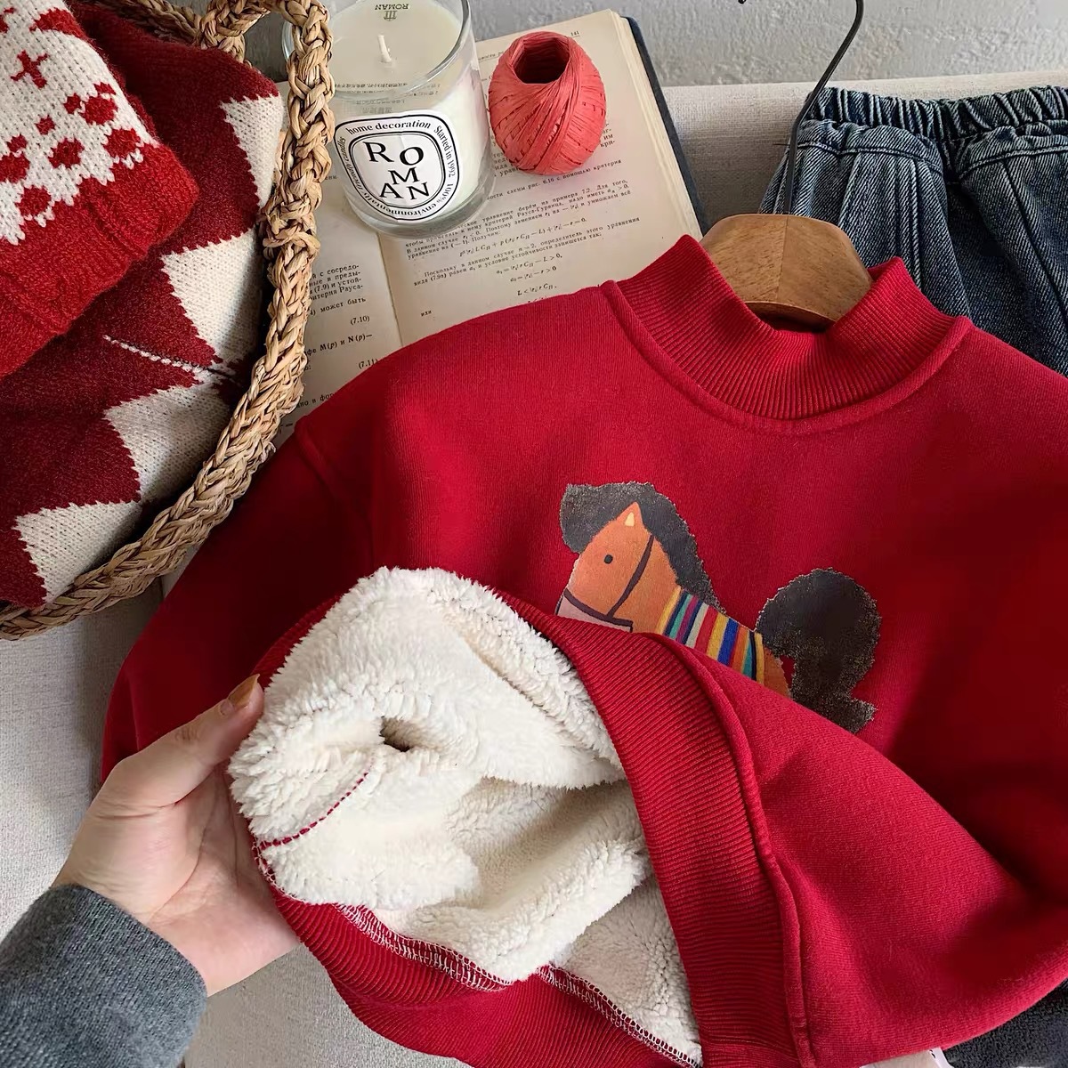 Children's winter cartoon red base body-friendly festive warm…