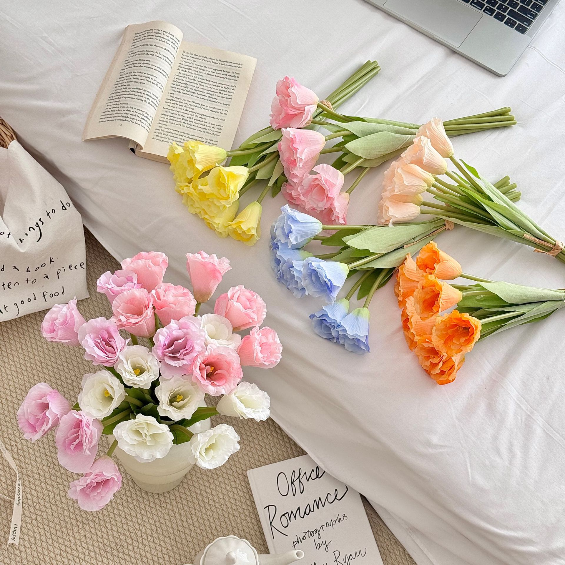 Estilo coreano simple Eustoma flor artificial ramo de mano flor falsa sala de estar mesa decoración del hogar flores accesorios de fotografía