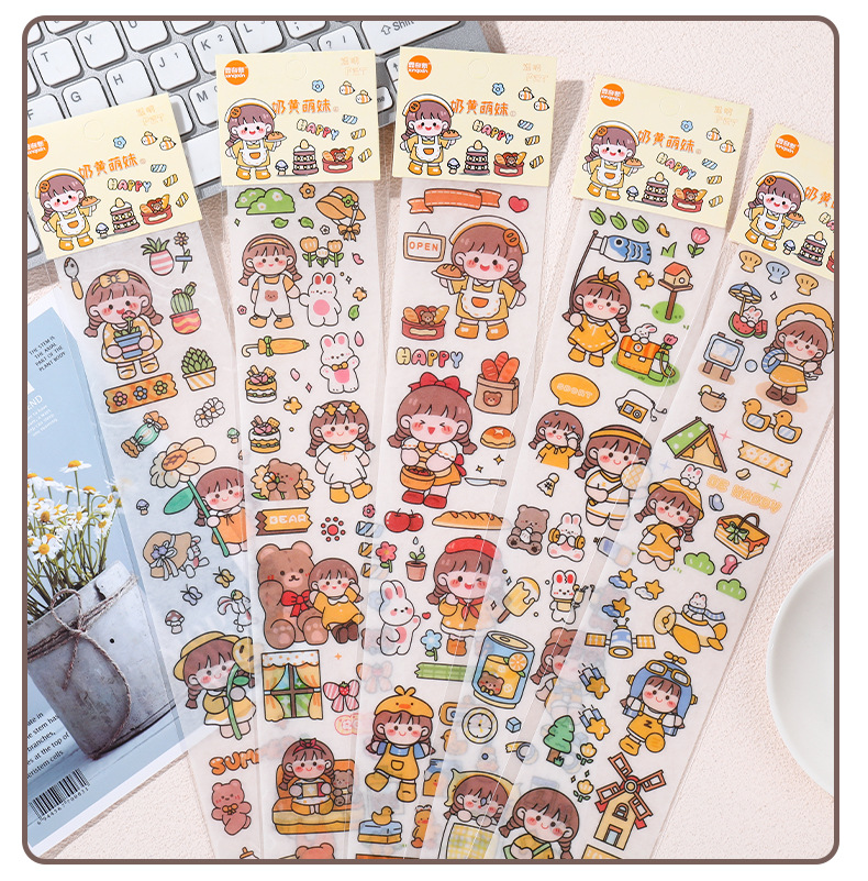 Xinqi New Cheese Sauce New Original Japanese Paper Journal Stickers Cartoon Cute Girl Decoration Journal Material Stickers display picture 1