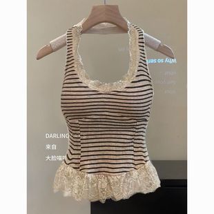 People 31 Backless Top Collectible Hollow Short Lace 8 Design Slim-fit Stitching Stripe Beauty Back Sling