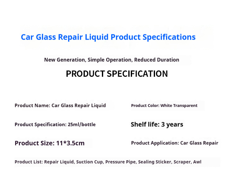 Cross-Border Supply of Automotive Glass Repair Fluid for Front Windshield Scratch Repair, Windshield Crack Repair, Crackless Adhesive