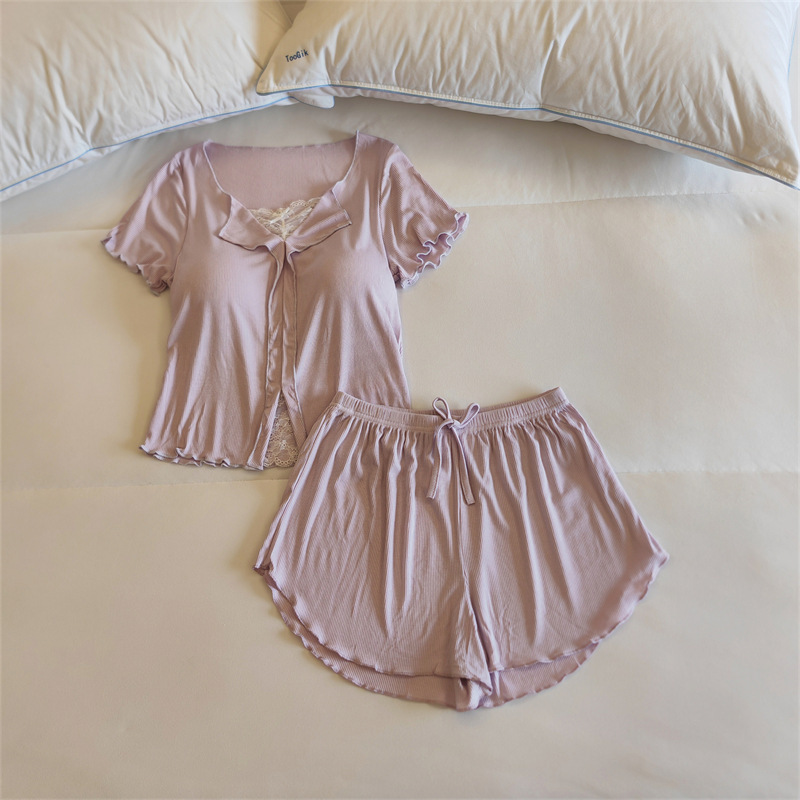 モーダルパジャマ レディース 春夏 胸パッド付き 半袖ズボン 2点セット 新しいネットセレブスタイル 高級ホーム服|undefined