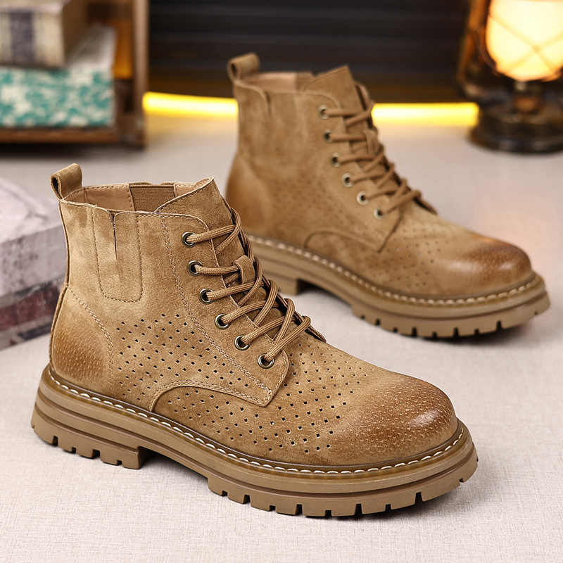 Summer Perforated Breathable Martin Boots for Men, High-Top Casual Genuine Leather Retro Short Boots, British Style Desert Work Boots for Men Summer Perforated Breathable Martin Boots for Men, High-Top Casual Genuine Leather Retro Short Boots, British Style Desert Work Boots for Men