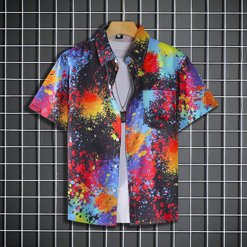 Men's Quick-Dry Floral Print Short Sleeve Shirt Loose Fit Beach Casual Hawaiian Style Shirt Machine Washable Convenience_viptrois.com