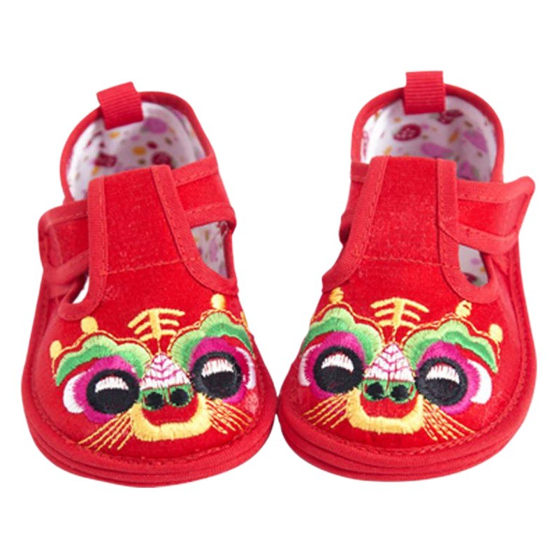 Детские туфли с головой тигра, тысяча слоев шелка и атласа, вышивка ручной работы, подарок на неделю, красные туфли, обувь для малышей, традиционная национальная модная тканевая обувь