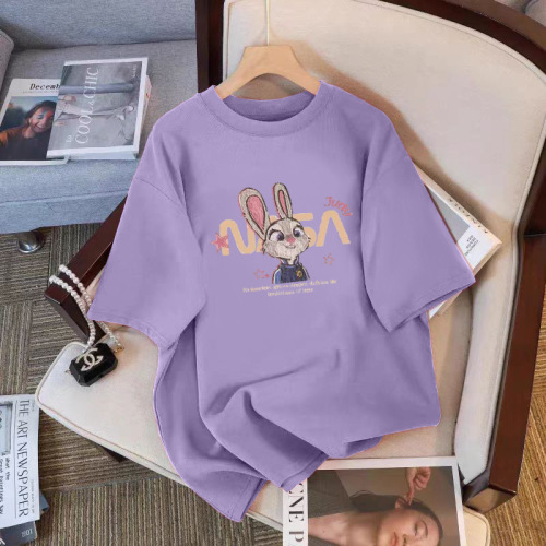 Cartoon Print 100% Cotton Women's Short Sleeve T-Shirt 2025 Summer New Style Stylish Versatile Casual Plus Size Half-Sleeve Top