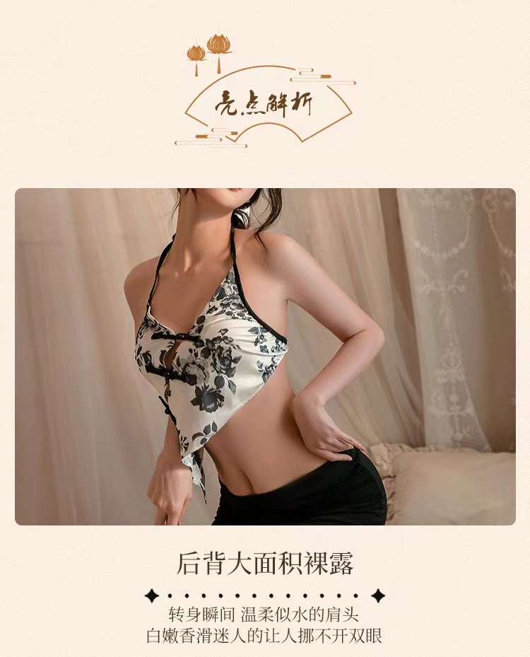 Retro Secretary Roleplay Lingerie Set with Neck-Hanging Bellyband and Ultra-Short Hip Skirt — detail image 7