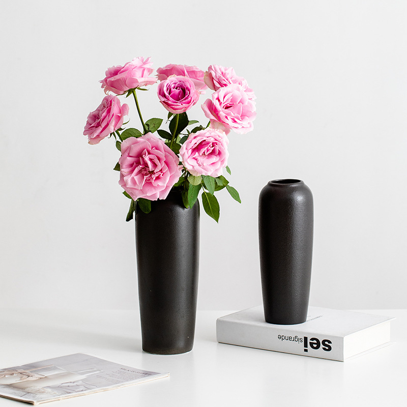 蜀門中式黑色簡約現代陶瓷花瓶裝飾乾花鮮花客廳插花擺件冬青花器