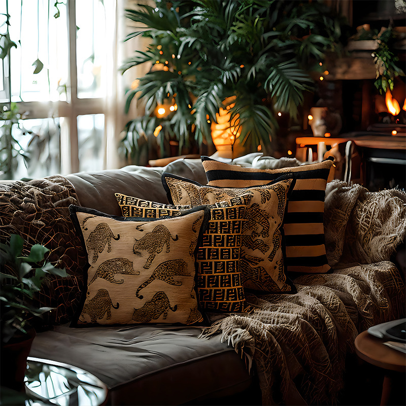 現代のシンプルなレトロなヒョウのジャカードは枕のベッドの上で枕の中古風の民宿のソファーのクッションの抱き枕カバーの卸売りを抱きます。