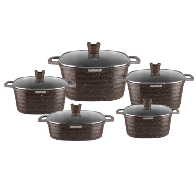 Olla de fundición a presión Olla de sopa cuadrada Juego de 10 piezas Olla de aluminio Olla de sopa Juego de utensilios de cocina de productos fritos en profundidad Olla antiadherente Olla de comercio exterior