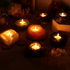 Natural Amethyst and Clear Quartz Candleholder Ornament, Raw Crystal Candlestick, Natural Shape Decorative Piece, Factory Direct Sale