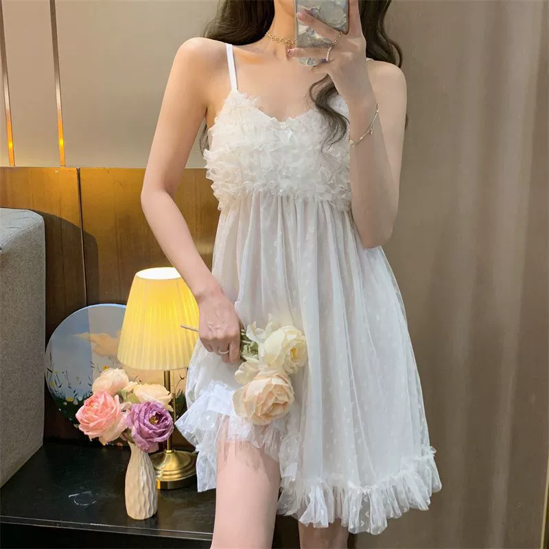 Top with cups, summer pijama, lace cute skirt, with short sleeve, internet celebrity