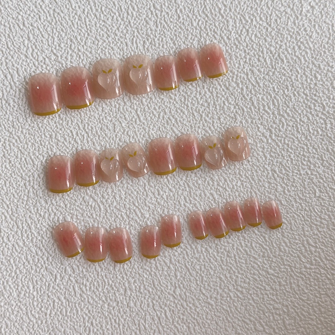 智贝详情图_1决底冰透变色水蜜桃冰透绿法式短手甲24片装薄软