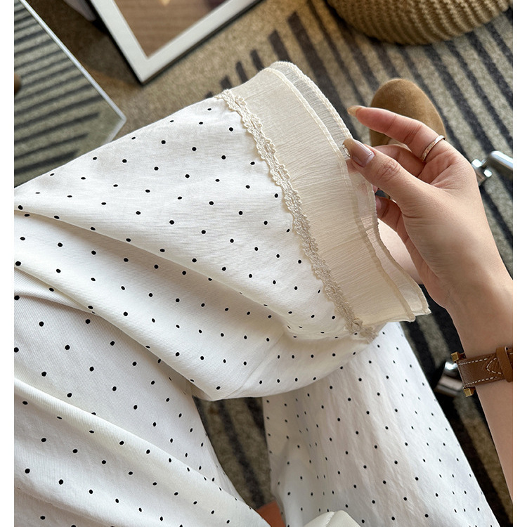 Spring and summer thin pregnant women's drawstring wave lace loose straight casual pants pregnant women's nine-point high waist drawstring wide-leg pants Spring and summer thin pregnant women's drawstring wave lace loose straight casual pants pregnant women's nine-point high waist drawstring wide-leg pants
