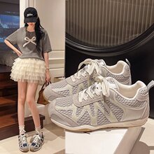 夏季网面透气德训鞋女2025新款百搭网面阿甘鞋系带厚底休闲运动鞋
