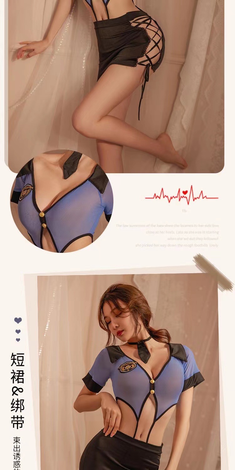 Police Secretary Cosplay Lingerie Set with Tie, Open-Crotch Bodysuit and Mini Hip Skirt — detail image 9