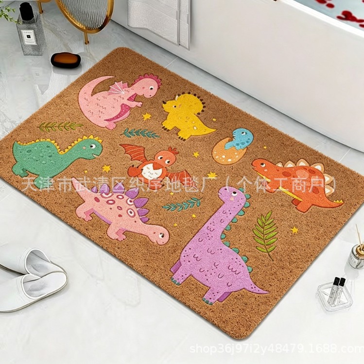 Cross-border outdoor shoe-changing entrance door mud-scraping mat, dinosaur-shaped, imitation coconut palm, thickened silk loop, non-slip floor mat, available for dropshipping