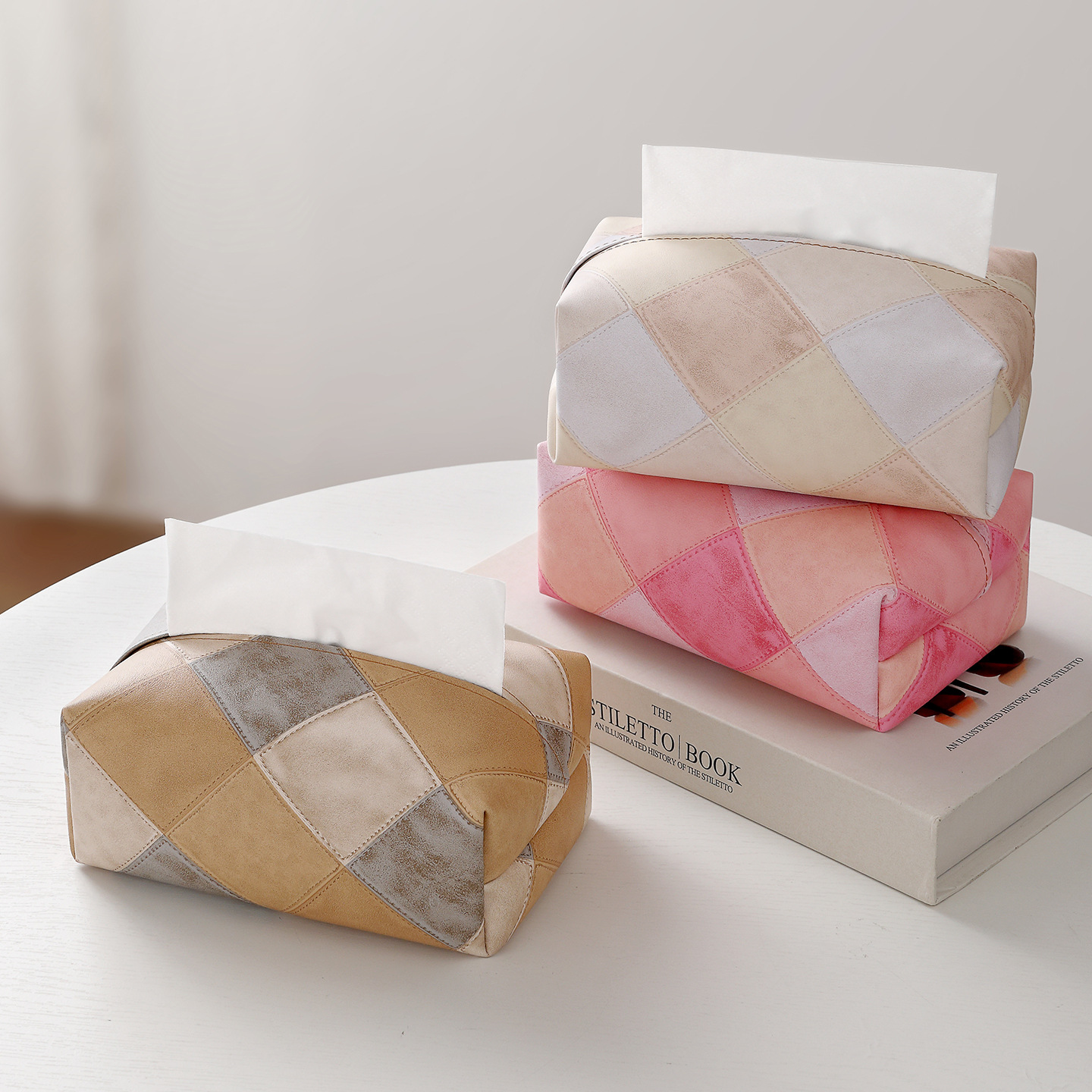 Caja de toallas de papel nórdica caja de extracción de automóviles PU simple sala de estar mesa de té bolsa de toallas de papel para automóviles de gran capacidad general