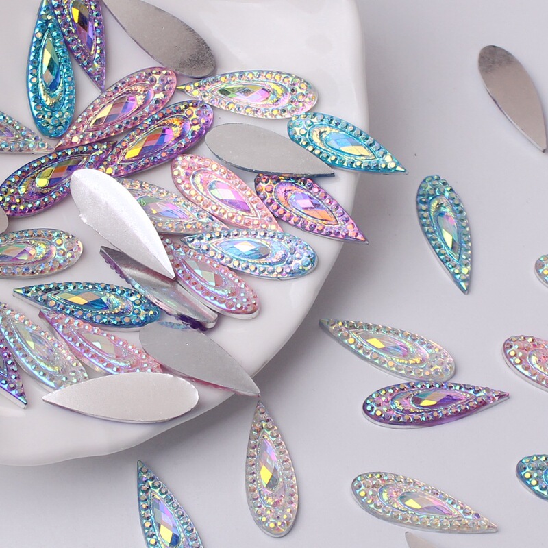 Strict selection of eyebrow stick long water drop phoenix tail AB resin 7*21mm 40 water drop drill manual diy dance decoration