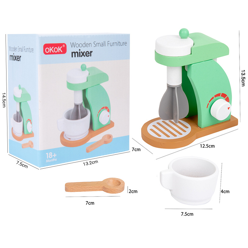 Simulación de pan para niños pequeños mezclador casero juguete modelo de máquina de café molde de jugo de bebé de madera image 7