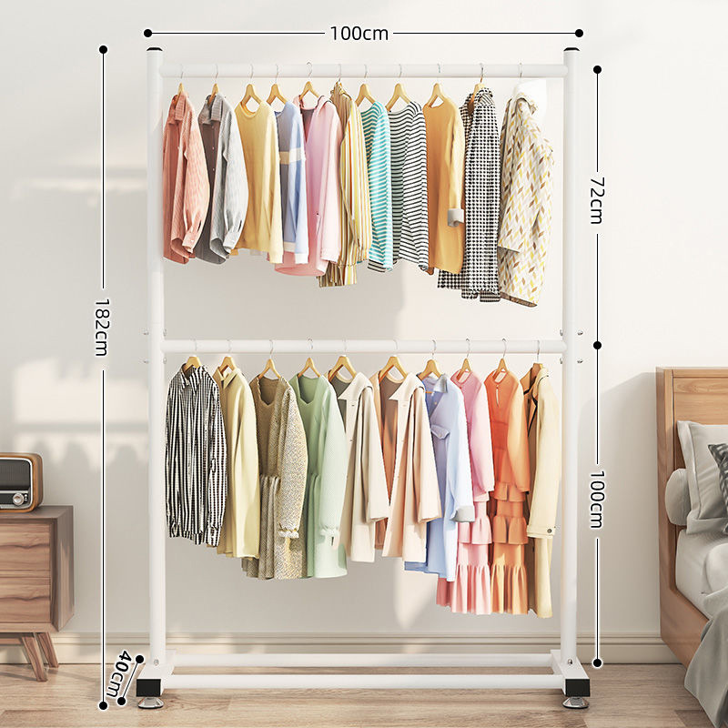 Percha de ropa de doble capa piso vertical dormitorio percha de ropa para el hogar percha de ropa de dormitorio percha de almacenamiento simple perchero