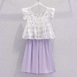 女童娃娃衫套装夏季新款时髦中大童背心女孩薄款七分阔腿裤两件套