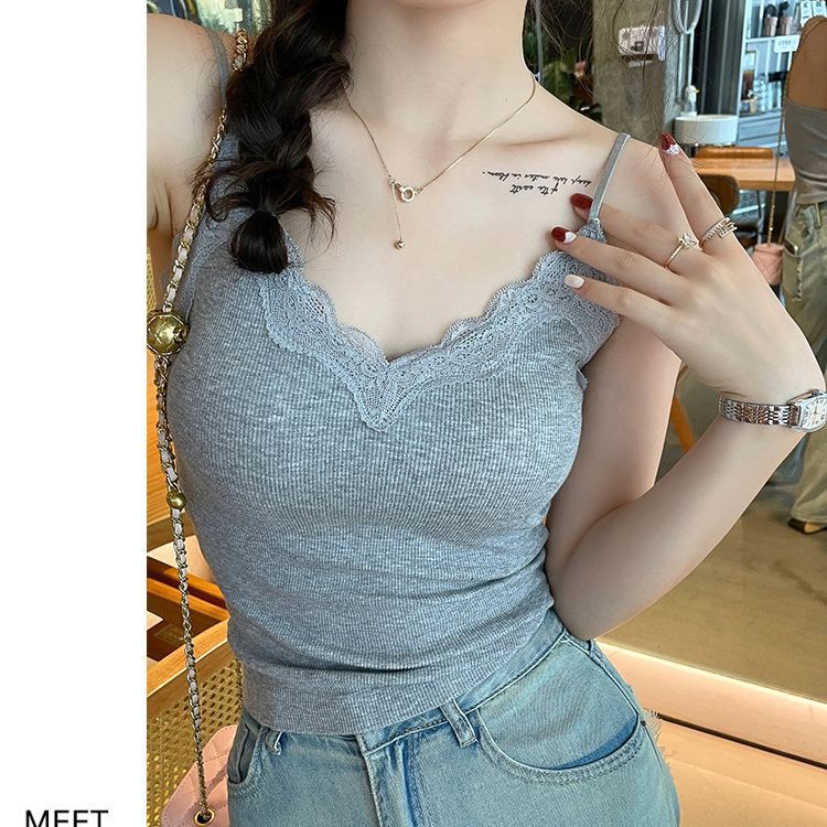 2042 # 痕跡のないレースの美背キャミソールの中に、光を防ぐために、一体式の固定カップを着用します。