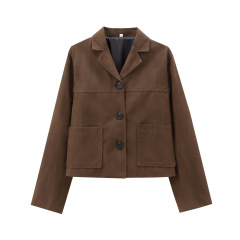 外国貿易の卸売りの秋の新型の欧米風の古いお金の風のブラウンのスエードの短い服のコートの04716826730