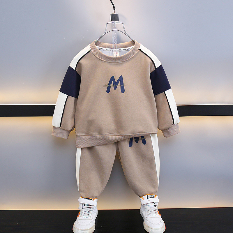 6387 Traje de otoño para niños 2025 Primavera y otoño Nuevo estilo para niños Suéter con estampado de abanico coreano Juego de dos piezas para bebés de celebridades netas