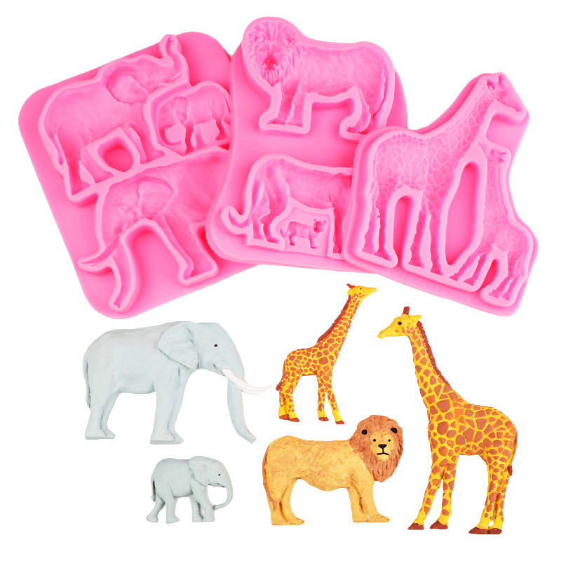 Jirafa africana elefante león bricolaje chocolate decoración de pastel de fondant decoración de galletas hornear molde de silicona