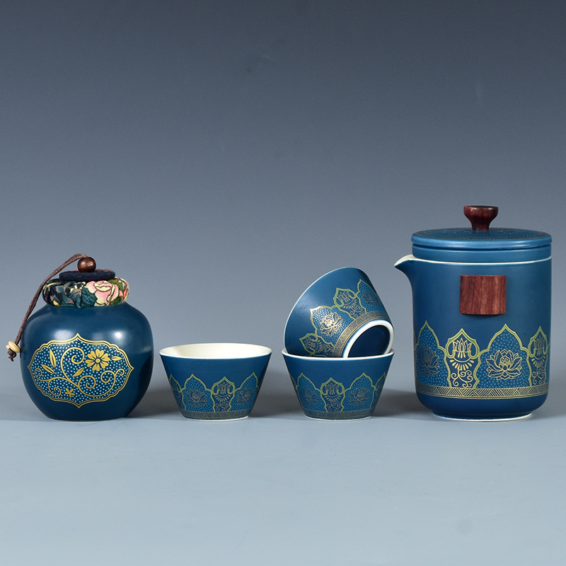 스타일 16: 다크 그린 꽃 3 컵 + 차 캔