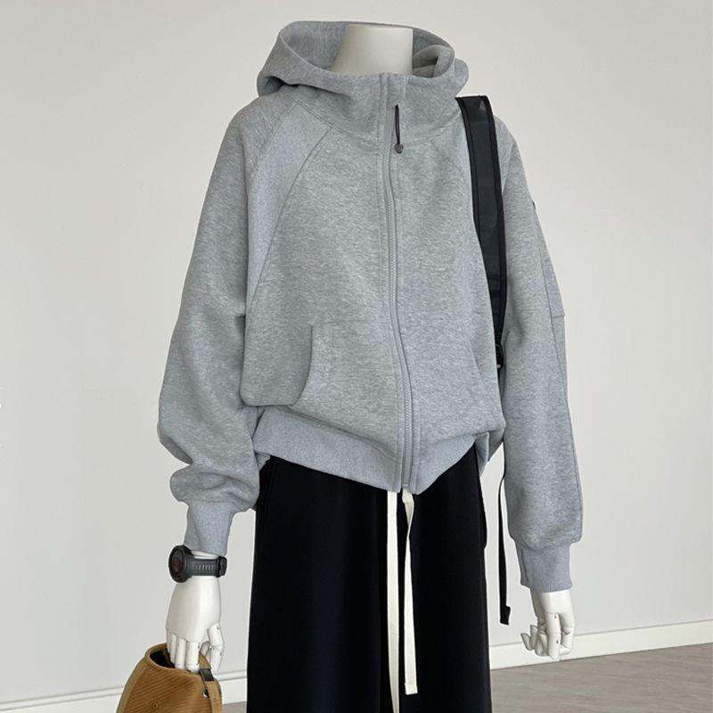Gray Hooded Jacket for Women Spring and Autumn 2025 New Sweatshirt Versatile Baseball Jacket Korean Style Early Spring Outfit