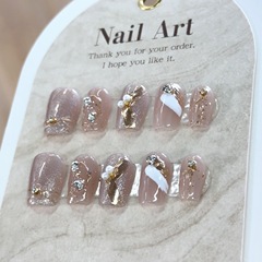 Handmade wearable nail art, Maillard ice-transparent hand-painted ribbon magic mirror powder, whitening light therapy nail stickers.