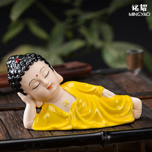 释迦牟尼卧佛如来佛祖陶瓷禅意摆件保平安弥勒睡佛像中式茶宠茶玩