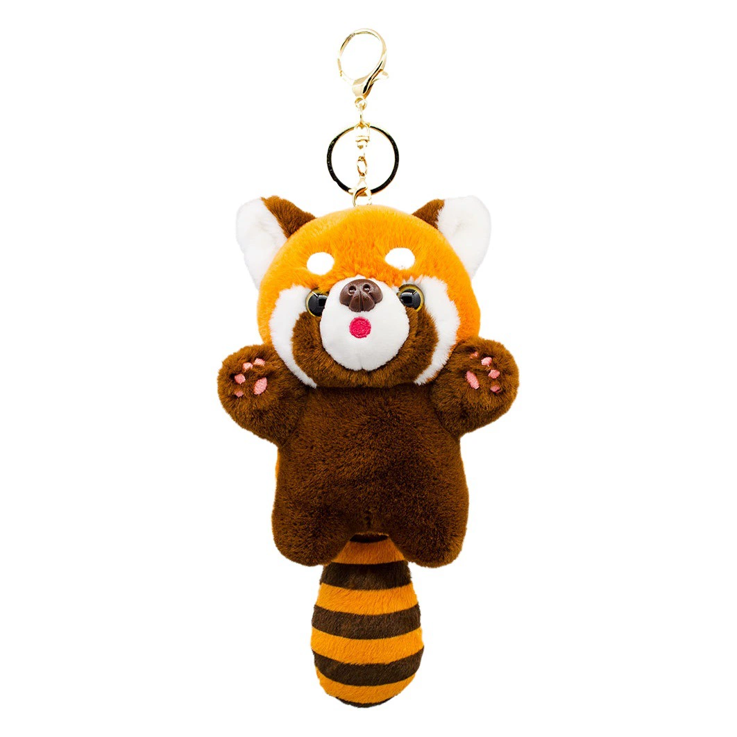 Натуральный плюшевый брелок-подвеска для рюкзака в виде красной панды или енота, милый плюшевый игрушечный кукольный брелок