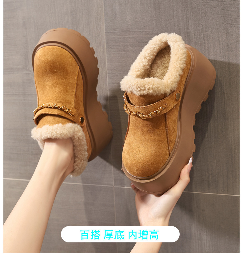 Dép lông giữ ấm mũi kín đế dày tăng chiều cao trong, phong cách Birkenstock thu đông — màu đen chi tiết 1