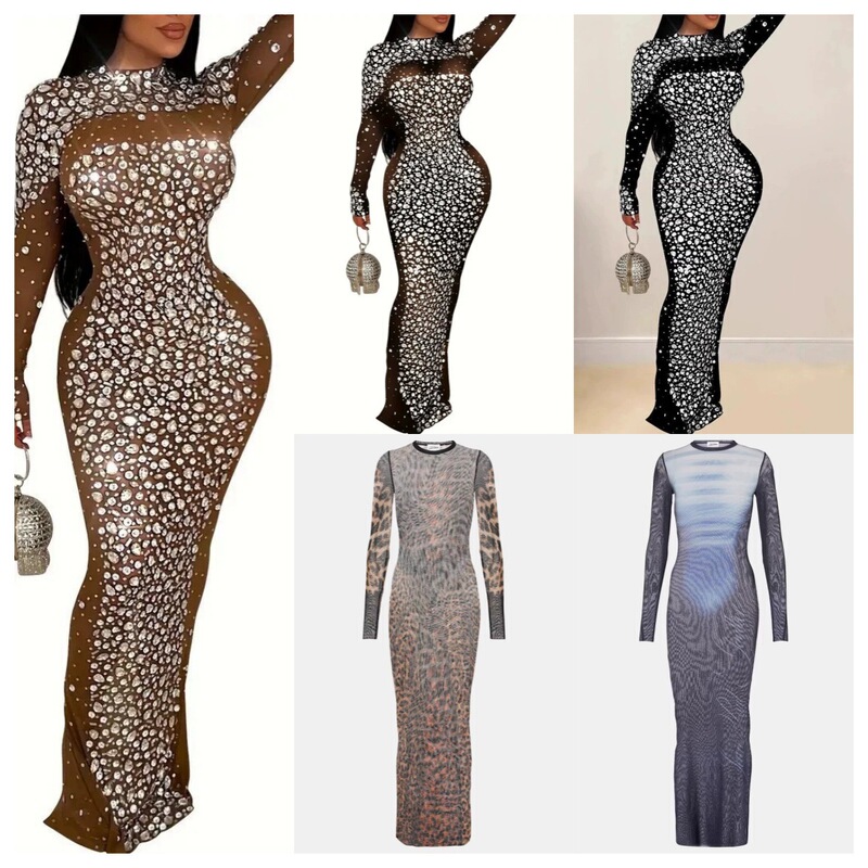 2025 Summer Sexy Super Long Dress Foreign Trade New Model Aliexpress Cross-Border New Product High-Neck Long-Sleeve Fashion Dress 2025 Summer Sexy Super Long Dress Foreign Trade New Model Aliexpress Cross-Border New Product High-Neck Long-Sleeve Fashion Dress