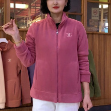 秋冬新款妈妈装加绒加厚立领外套短款休闲纯色保暖夹克衫上衣大码