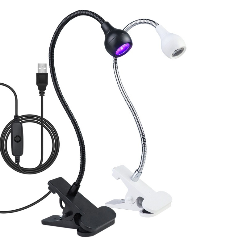 Transfronterizo exclusivo mini clavo pegamento UV lámpara de curado de luz púrpura con clip y interruptor de luz USB multiusos
