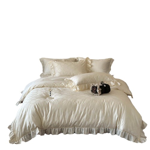 50 long-staple cotton light luxury high-end satin four-piece set 100% cotton jacquard ruffled temperament solid color girly style bedding
