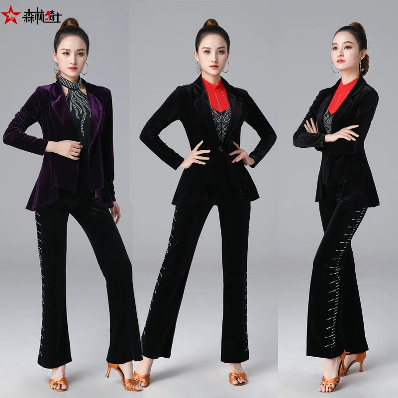 Куртка Forest Knight для латинских танцев, кардиган, Женский Топ, золотой бархатный маленький костюм, элегантное новое платье для современных танцев на весну и осень