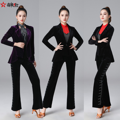 Forest Knight Latin Dance Jacket Cardigan Women's Top Gold Velvet Small Suit Temperament Spring and Autumn New Modern Dance Wear